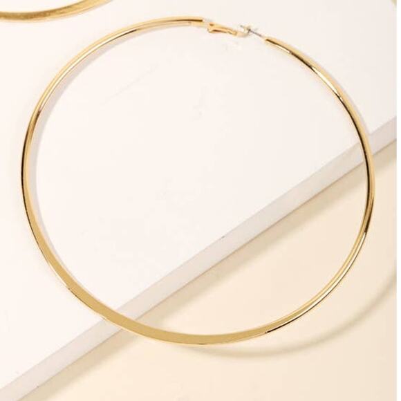 Super Extra Large Statement Skinny Latch Hoop Earrings 4.5" Diameter - Picture 2 of 3